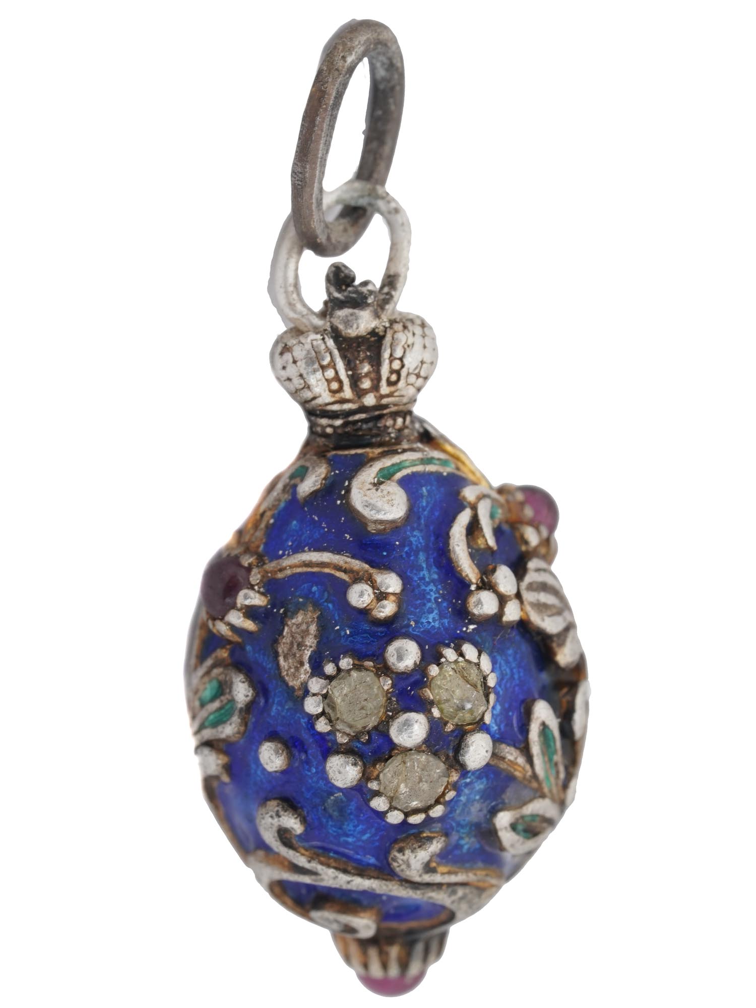 RUSSIAN 88 SILVER AND ENAMEL EASTER EGG PENDANT PIC-2